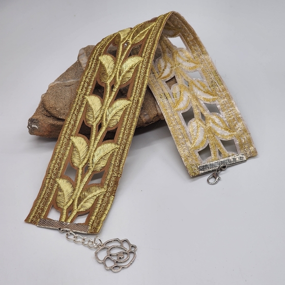 Free People Jewelry Ethnic Gold Embroidered Choker Sexy Necklace Big Rose - Picture 7 of 14